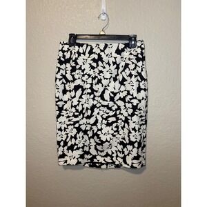 LOFT Women's Floral Pencil Skirt Black White Career Office Classic